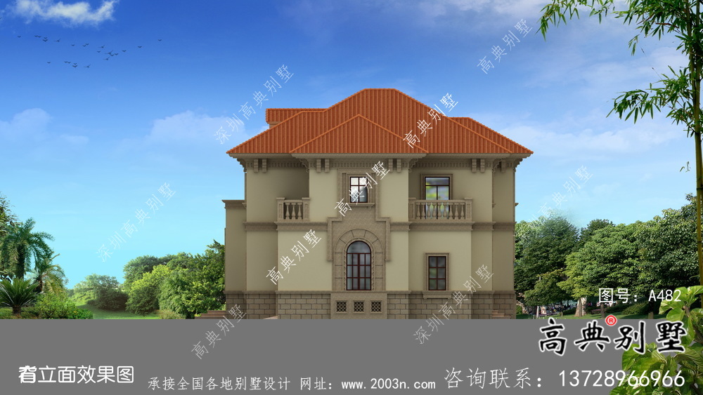 美觀實用的兩層帶車庫別墅設計圖，附有結構圖和效果圖