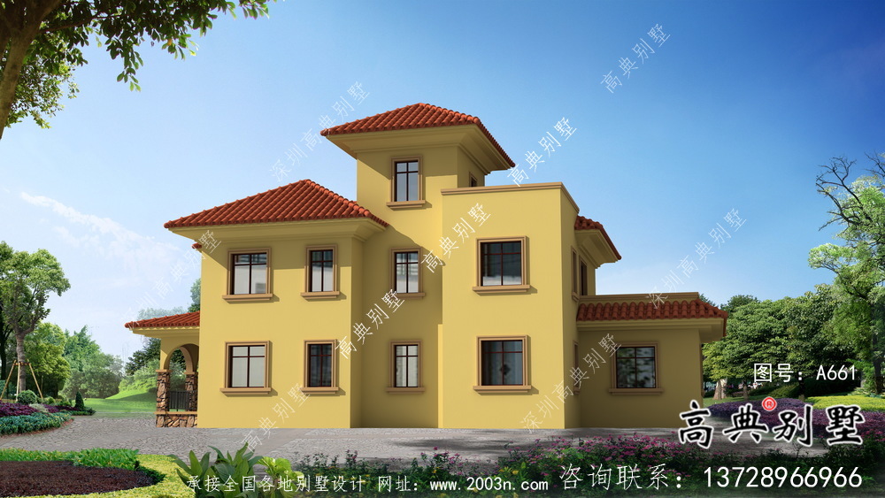 地中海風格三層歐式別墅外觀設計圖