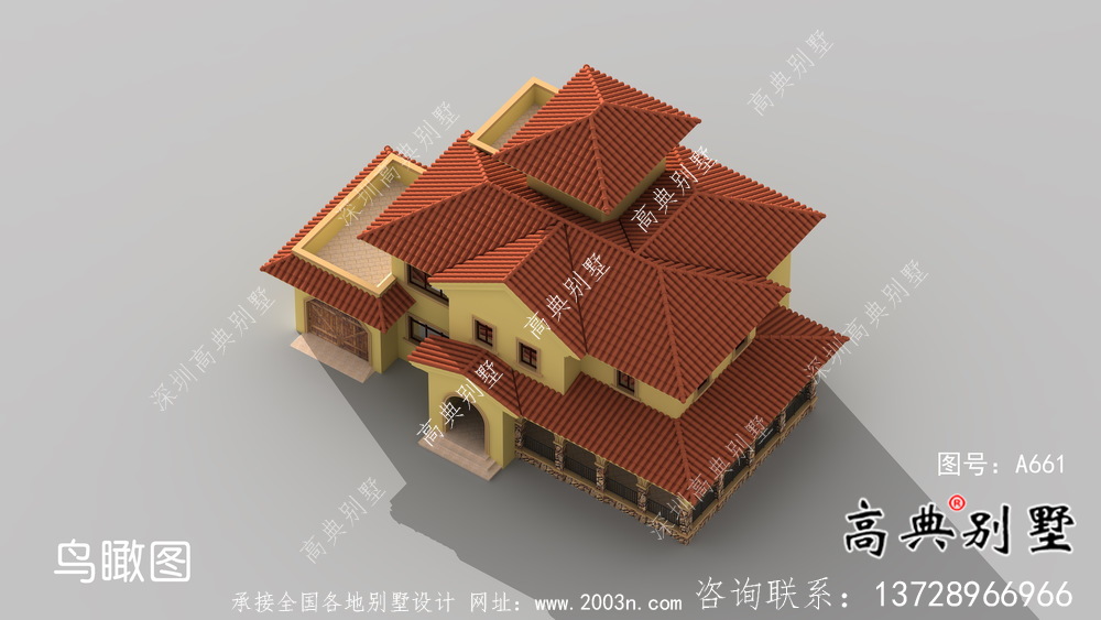 地中海風格三層歐式別墅外觀設計圖