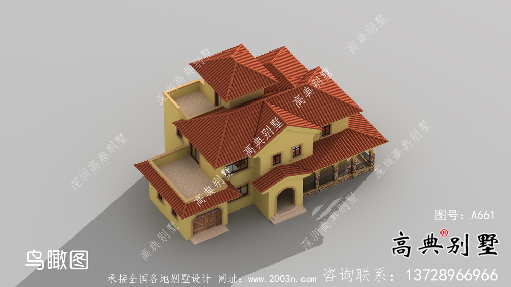 地中海風格三層歐式別墅外觀設計圖