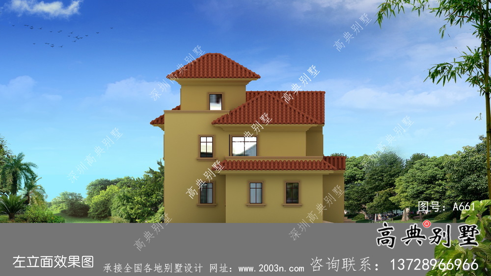 地中海風格三層歐式別墅外觀設計圖
