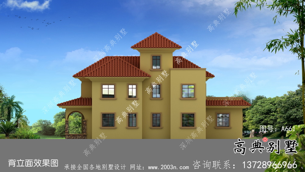 地中海風格三層歐式別墅外觀設計圖