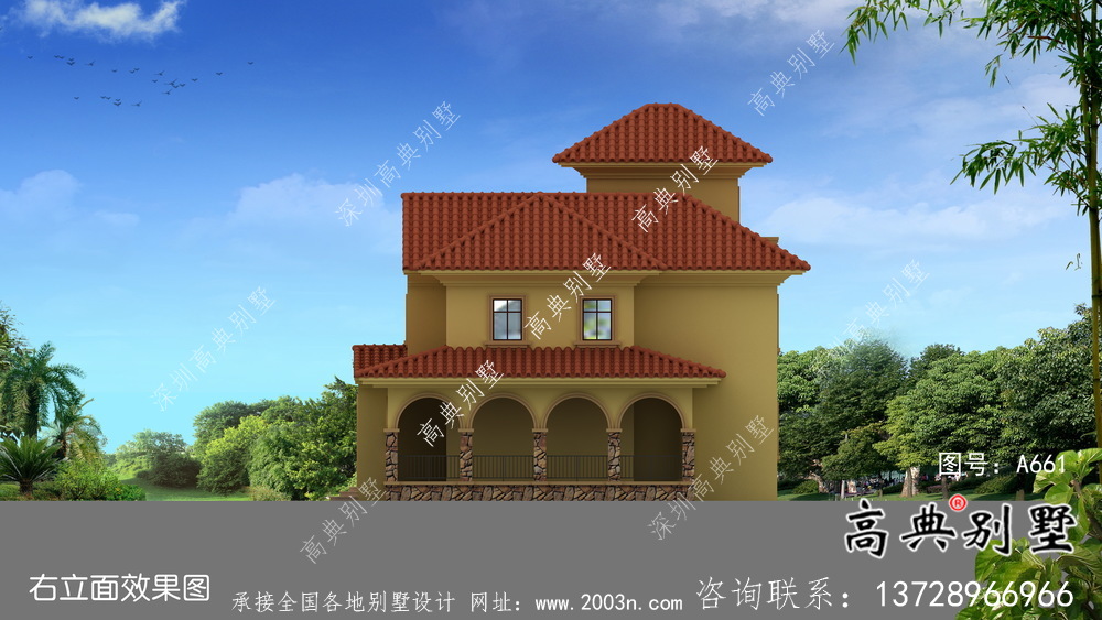 地中海風格三層歐式別墅外觀設計圖