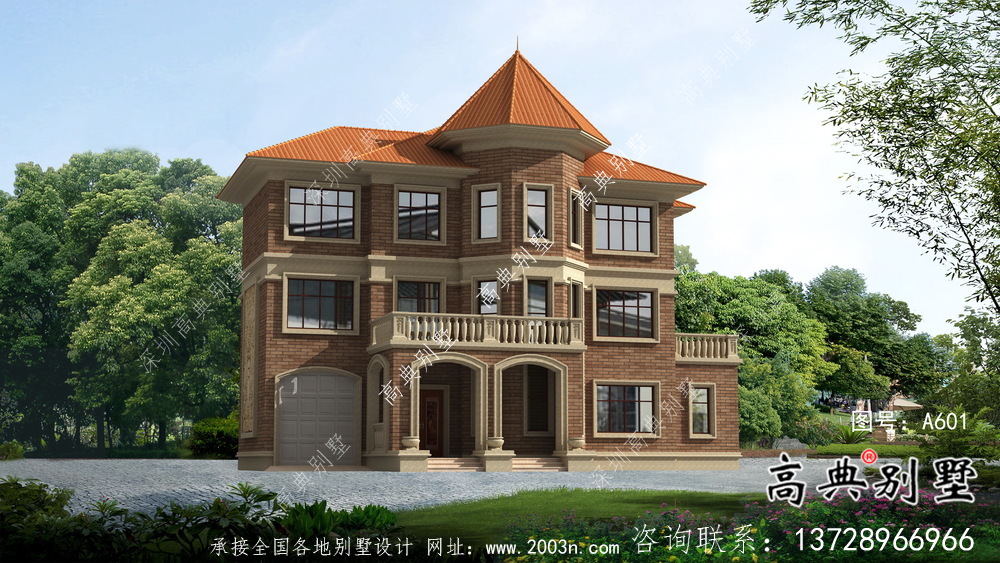 特色歐式風格三層新農村別墅設計圖含效果圖
