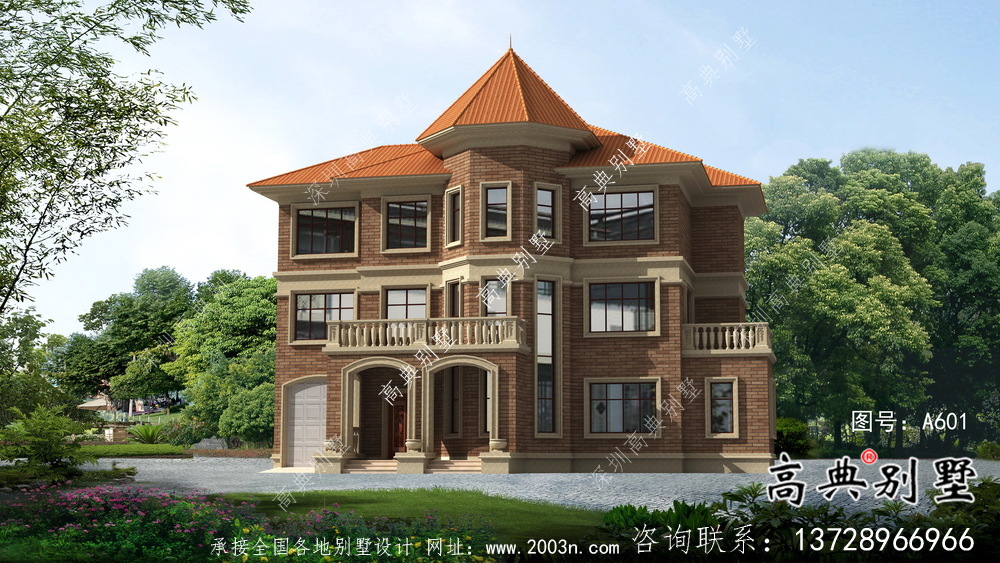 特色歐式風格三層新農村別墅設計圖含效果圖