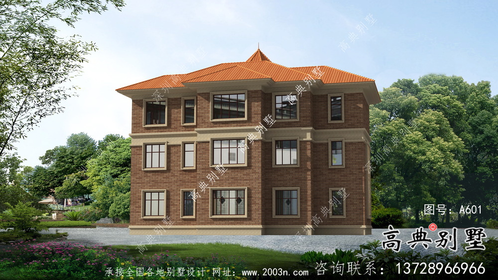 特色歐式風格三層新農村別墅設計圖含效果圖