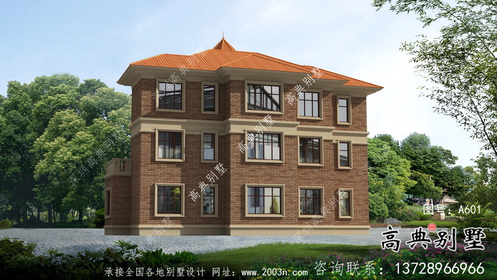 特色歐式風格三層新農村別墅設計圖含效果圖