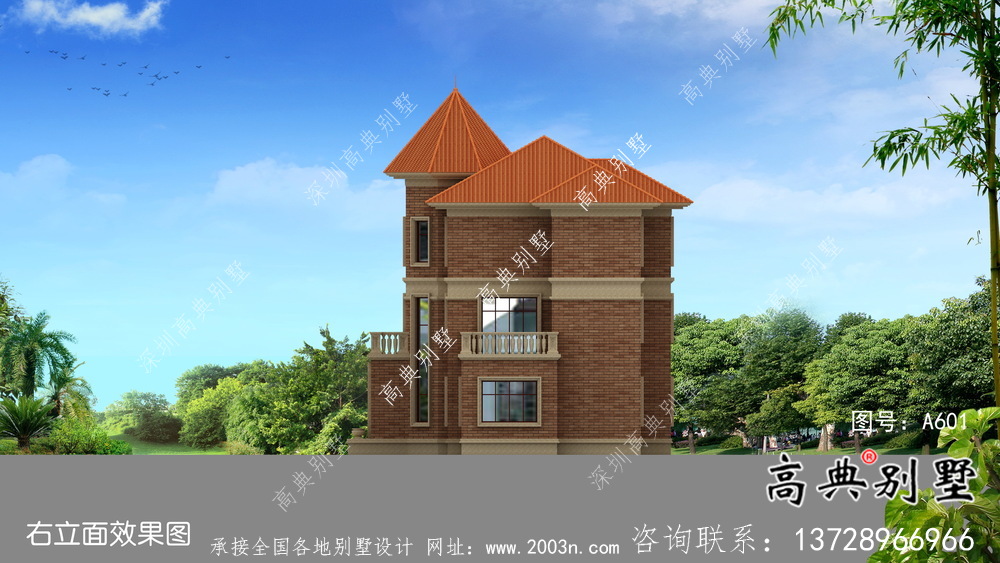 特色歐式風格三層新農村別墅設計圖含效果圖