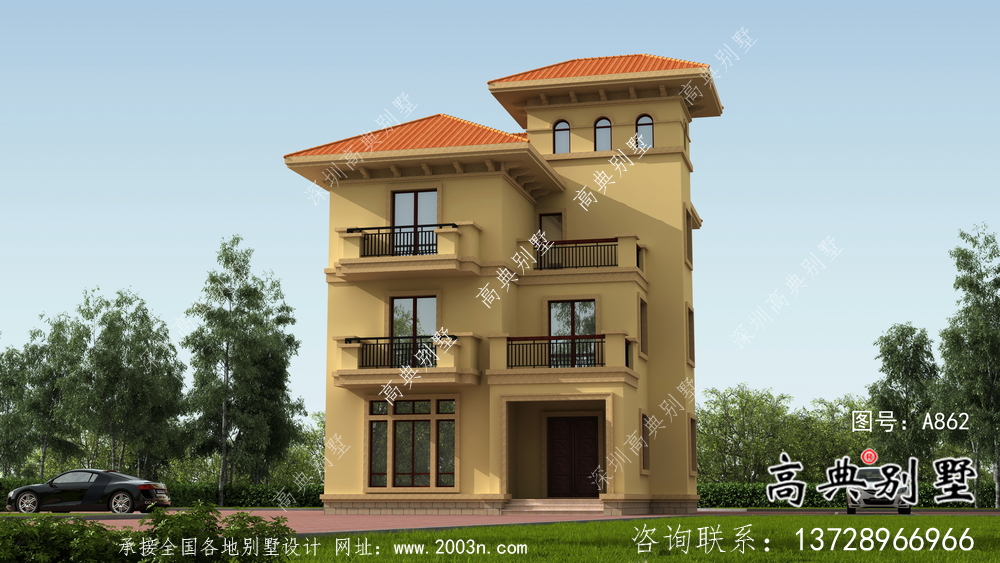 獨棟帶陽臺豪華三層別墅建筑施工圖