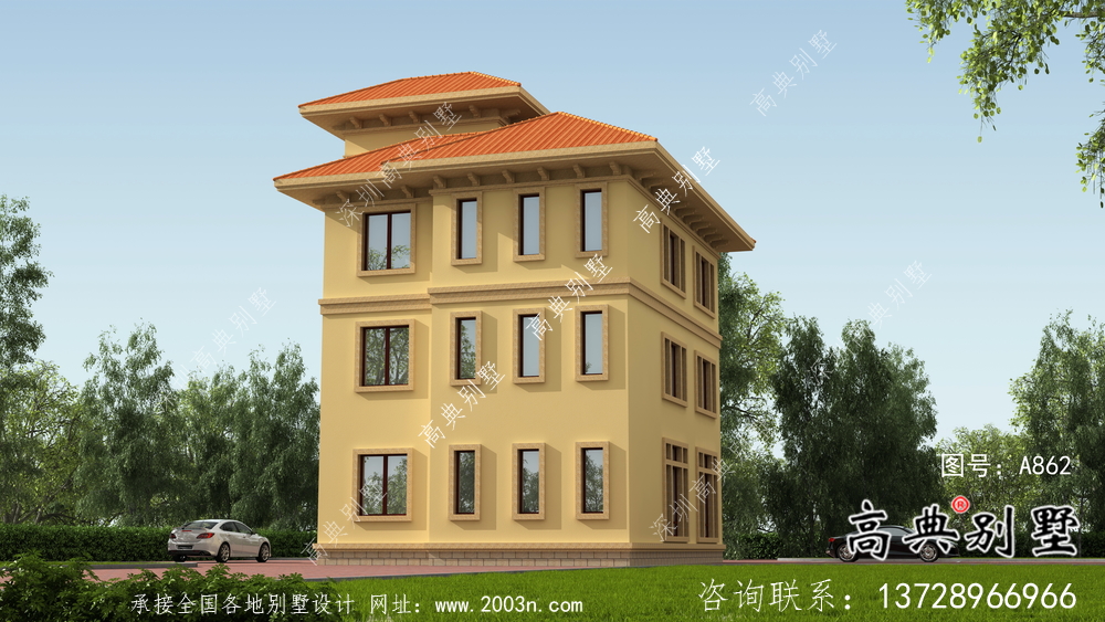 獨棟帶陽臺豪華三層別墅建筑施工圖