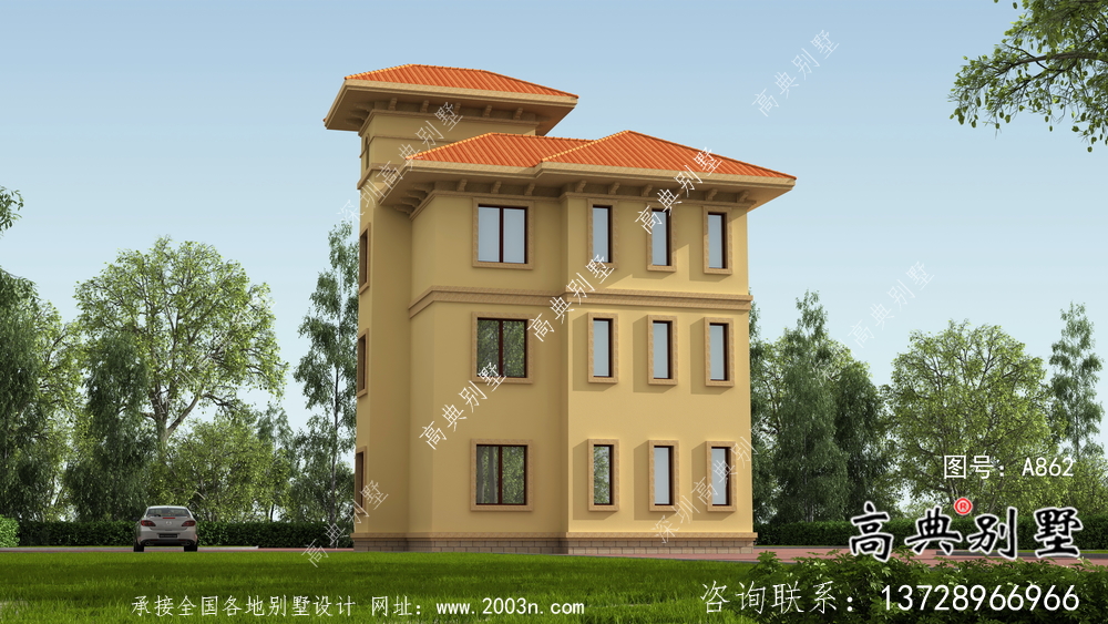 獨棟帶陽臺豪華三層別墅建筑施工圖