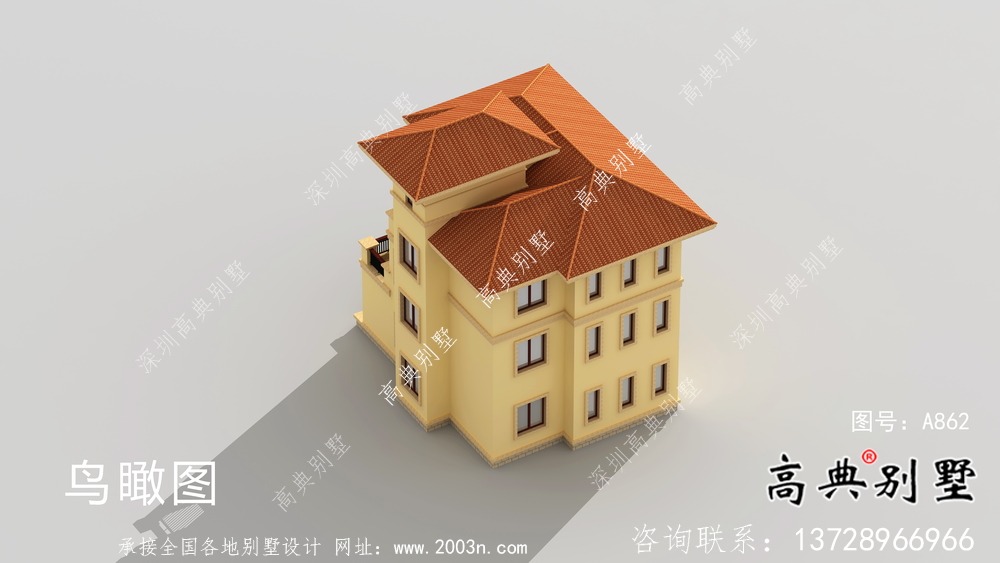 獨棟帶陽臺豪華三層別墅建筑施工圖