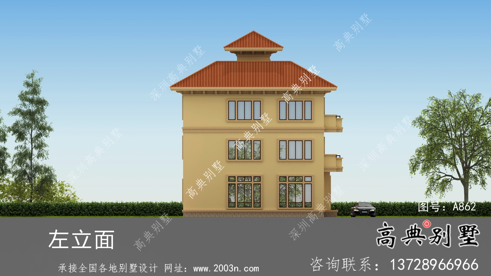 獨棟帶陽臺豪華三層別墅建筑施工圖
