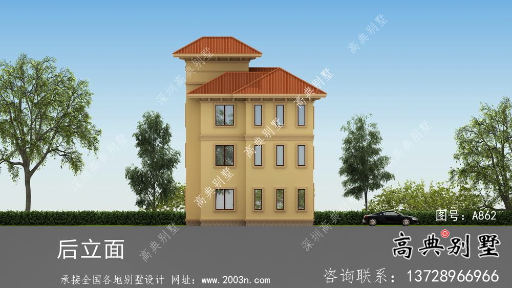 獨棟帶陽臺豪華三層別墅建筑施工圖