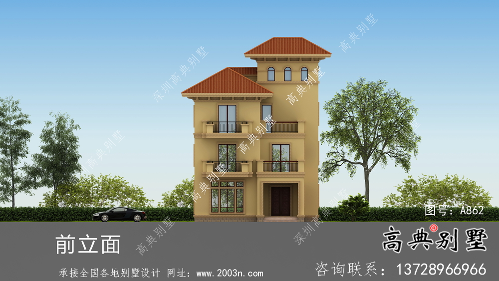 獨棟帶陽臺豪華三層別墅建筑施工圖