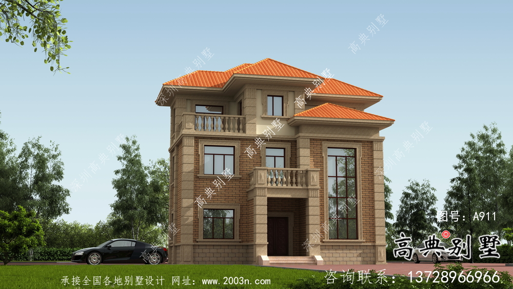 農(nóng)村自建復(fù)式三層歐式別墅外觀效果圖