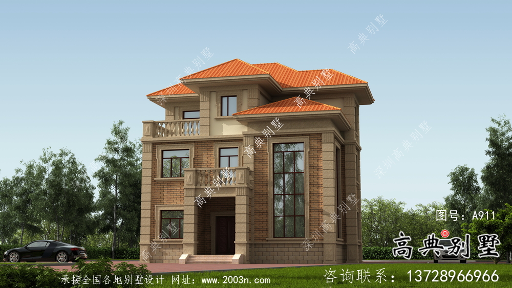 農(nóng)村自建復(fù)式三層歐式別墅外觀效果圖