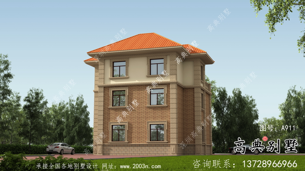 農(nóng)村自建復(fù)式三層歐式別墅外觀效果圖