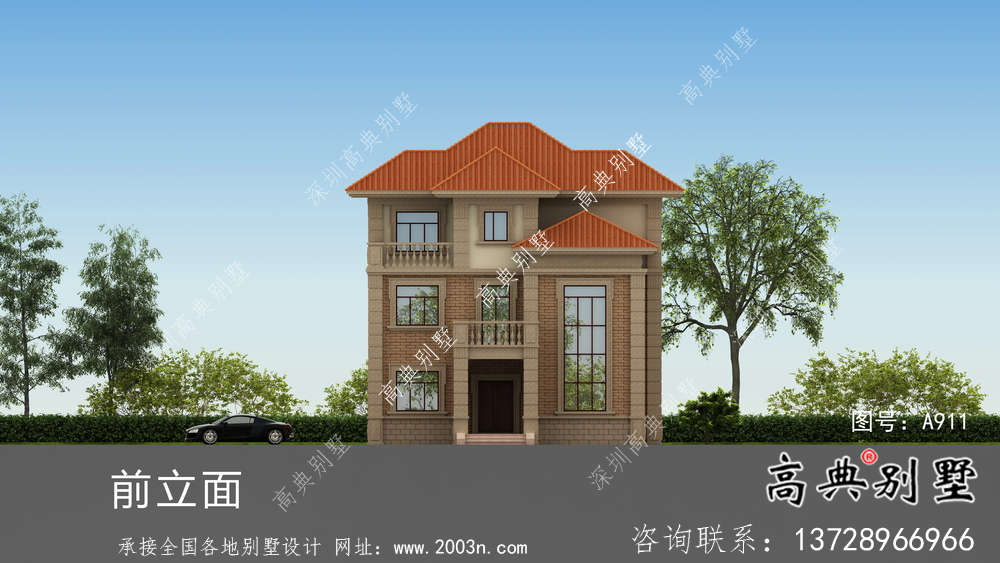 農(nóng)村自建復(fù)式三層歐式別墅外觀效果圖