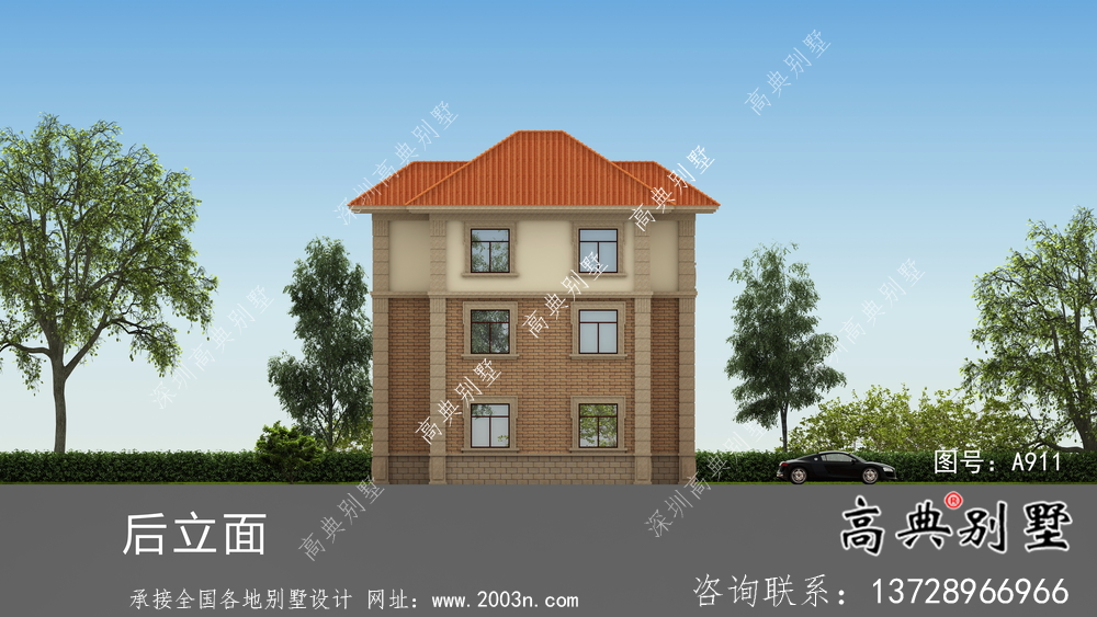 農(nóng)村自建復(fù)式三層歐式別墅外觀效果圖