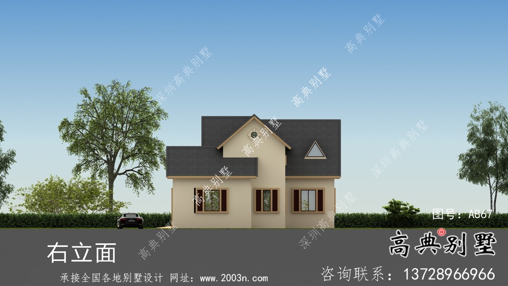 帶車庫實用單層新農村別墅設計圖，效果圖