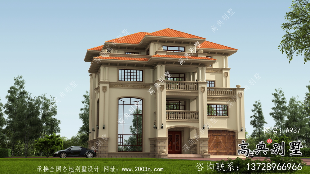 歐式獨棟四層復式別墅設計圖紙