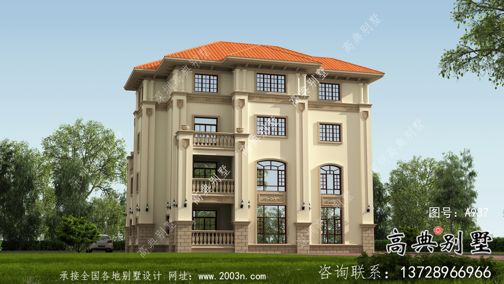歐式獨棟四層復式別墅設計圖紙