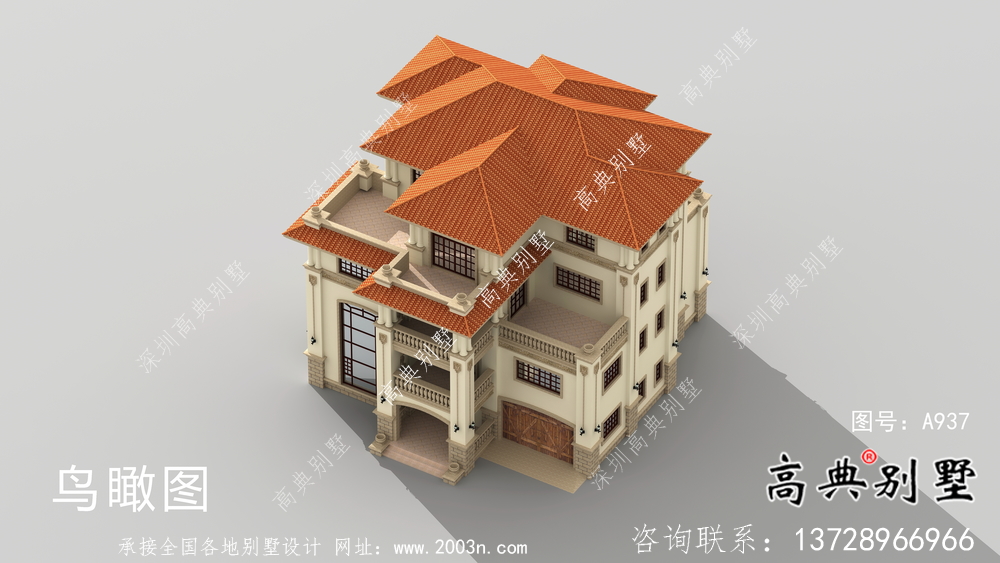 歐式獨棟四層復式別墅設計圖紙