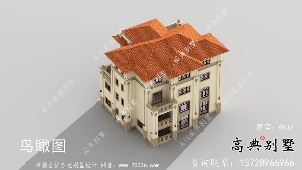 歐式獨棟四層復式別墅設計圖紙