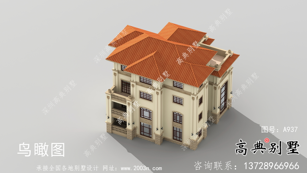 歐式獨棟四層復式別墅設計圖紙