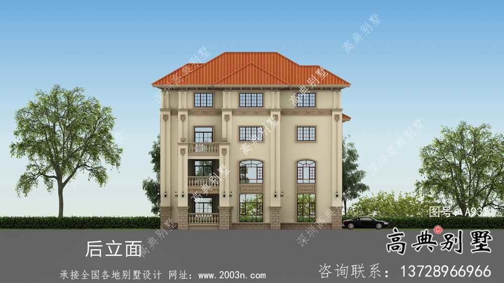 歐式獨棟四層復式別墅設計圖紙
