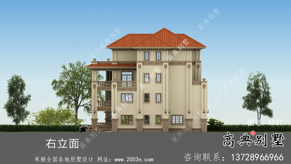 歐式獨棟四層復式別墅設計圖紙