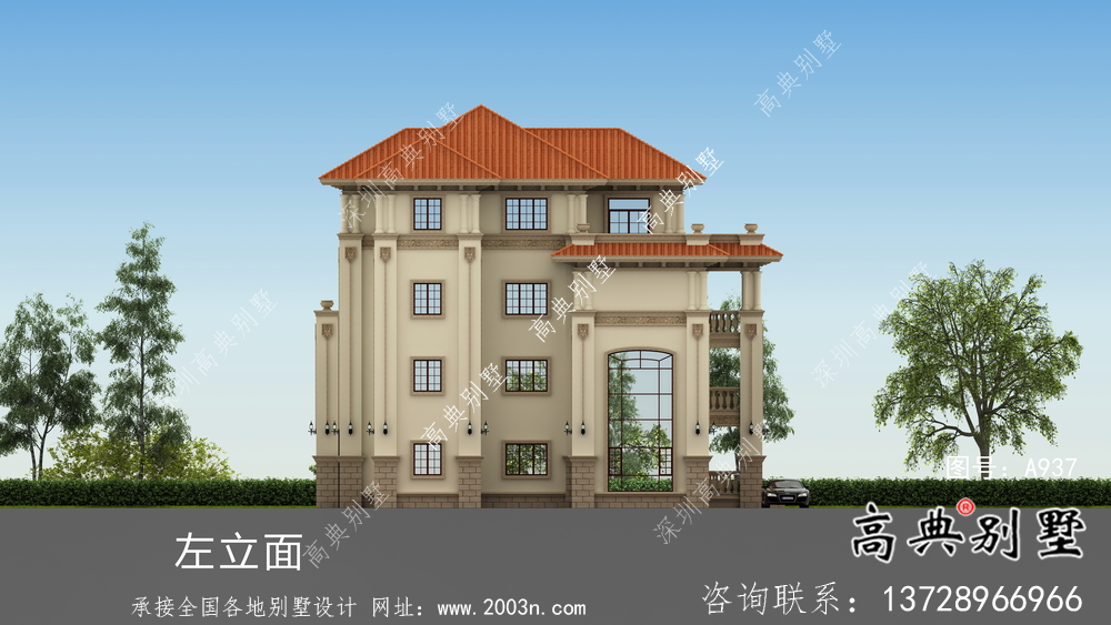 歐式獨棟四層復式別墅設計圖紙