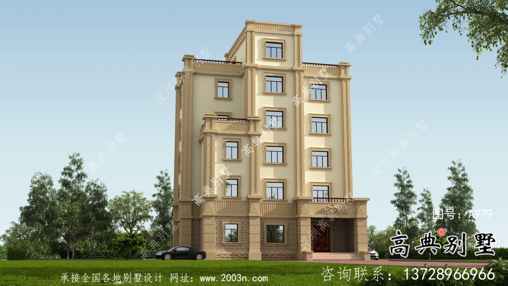 復(fù)古豪華歐式六層平屋頂帶露臺別墅設(shè)計效果圖