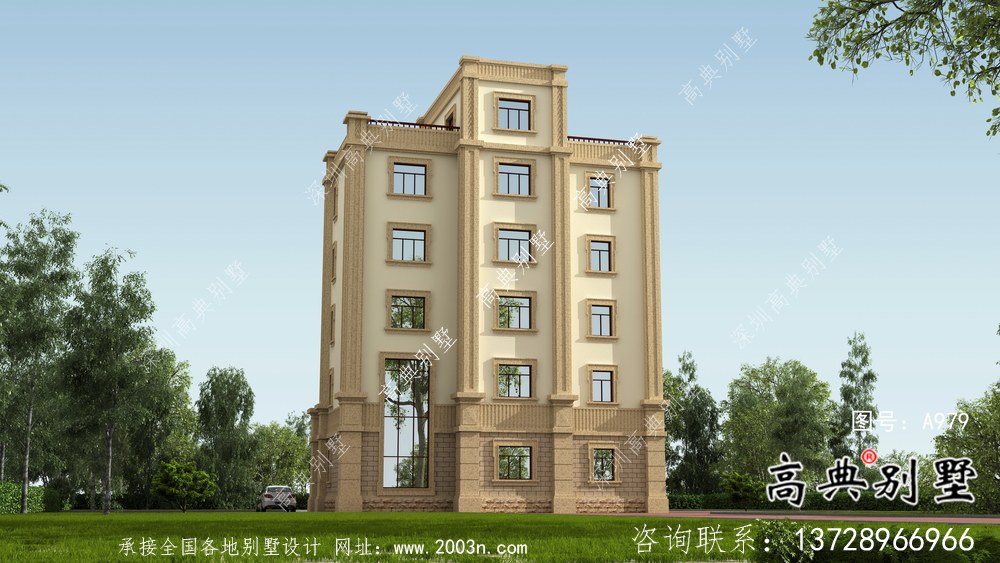 復(fù)古豪華歐式六層平屋頂帶露臺別墅設(shè)計效果圖