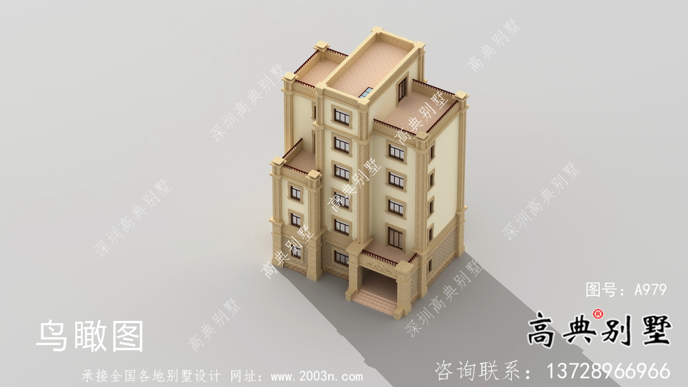 復(fù)古豪華歐式六層平屋頂帶露臺別墅設(shè)計效果圖