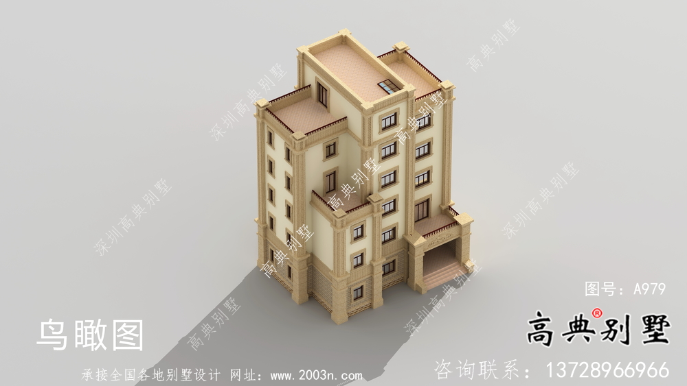 復(fù)古豪華歐式六層平屋頂帶露臺別墅設(shè)計效果圖