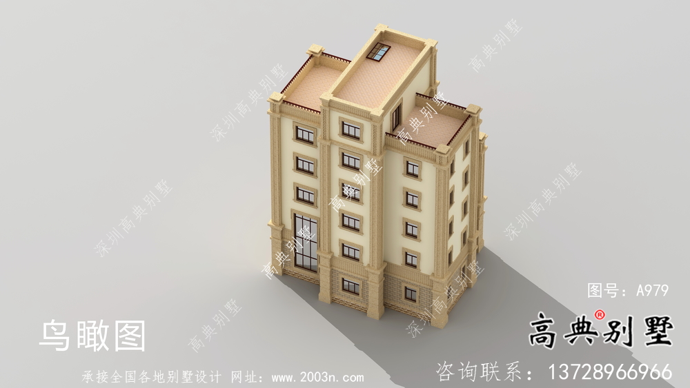 復(fù)古豪華歐式六層平屋頂帶露臺別墅設(shè)計效果圖