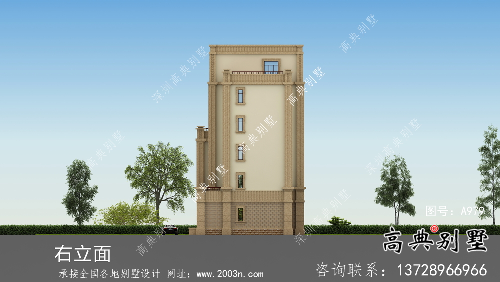 復(fù)古豪華歐式六層平屋頂帶露臺別墅設(shè)計效果圖
