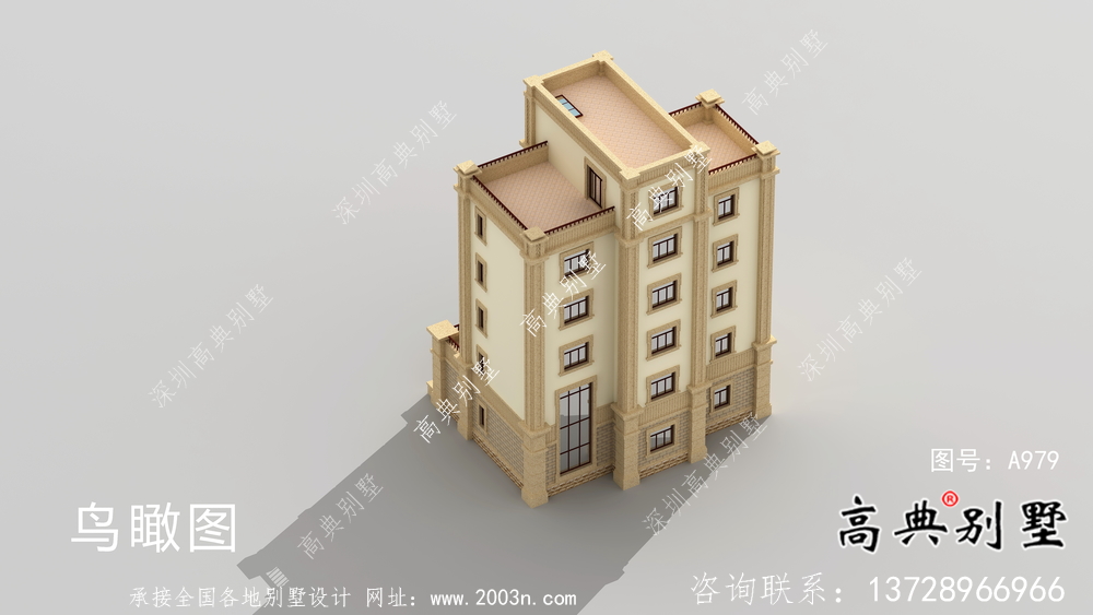 復(fù)古豪華歐式六層平屋頂帶露臺別墅設(shè)計效果圖