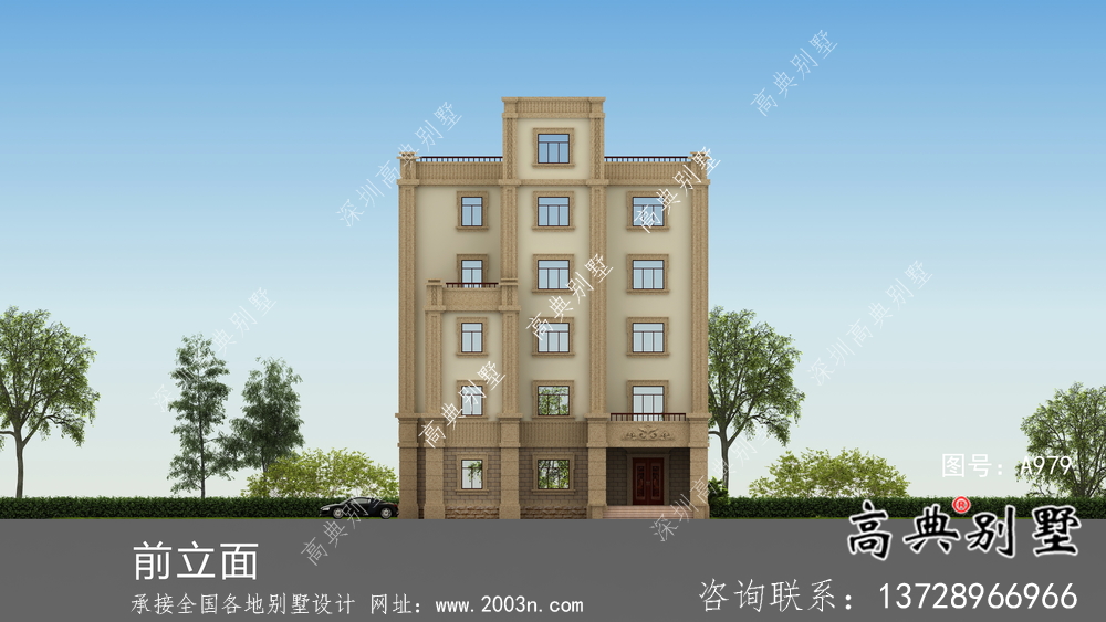 復(fù)古豪華歐式六層平屋頂帶露臺別墅設(shè)計效果圖