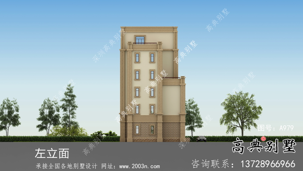 復(fù)古豪華歐式六層平屋頂帶露臺別墅設(shè)計效果圖
