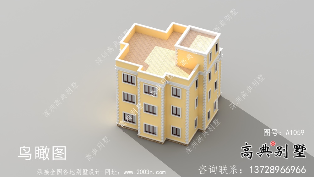 歐式四層平屋頂別墅設(shè)計(jì)圖紙及效果圖