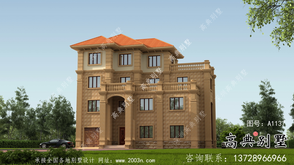 歐式古典四層別墅外觀設計效果圖大全