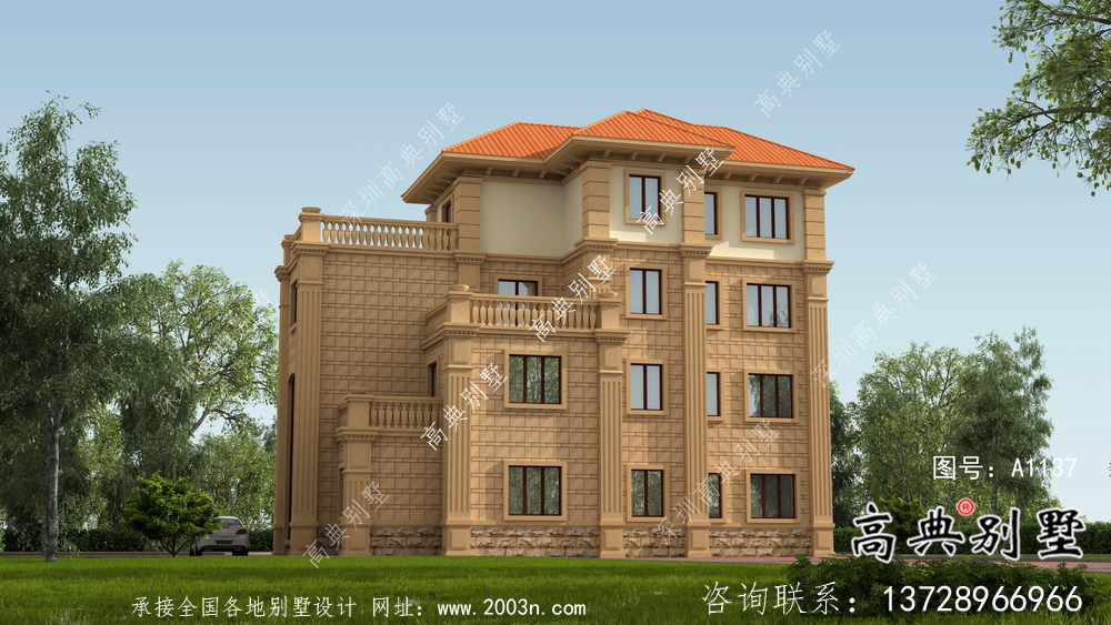 歐式古典四層別墅外觀設計效果圖大全