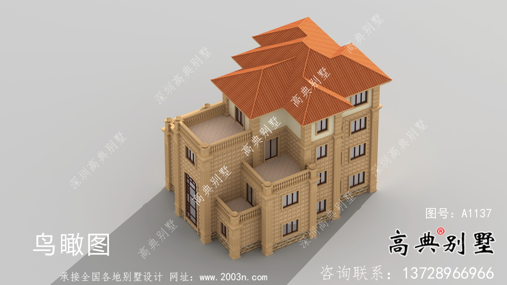 歐式古典四層別墅外觀設計效果圖大全
