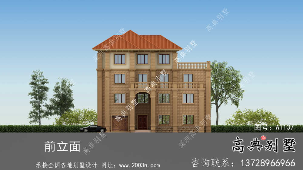 歐式古典四層別墅外觀設計效果圖大全