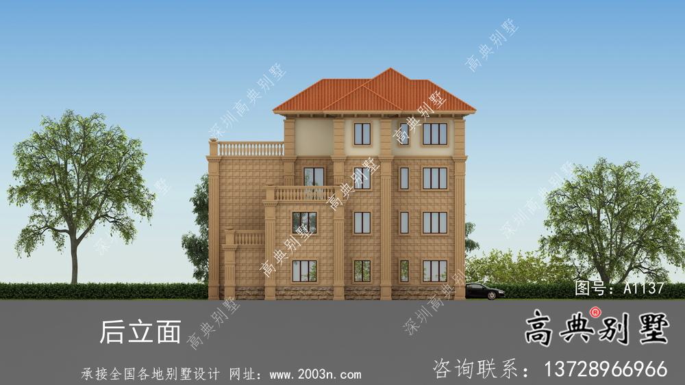 歐式古典四層別墅外觀設計效果圖大全
