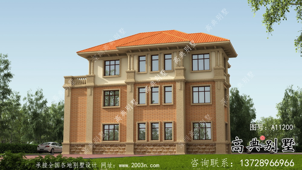 鄉(xiāng)村歐式三層復(fù)式別墅外觀設(shè)計(jì)圖