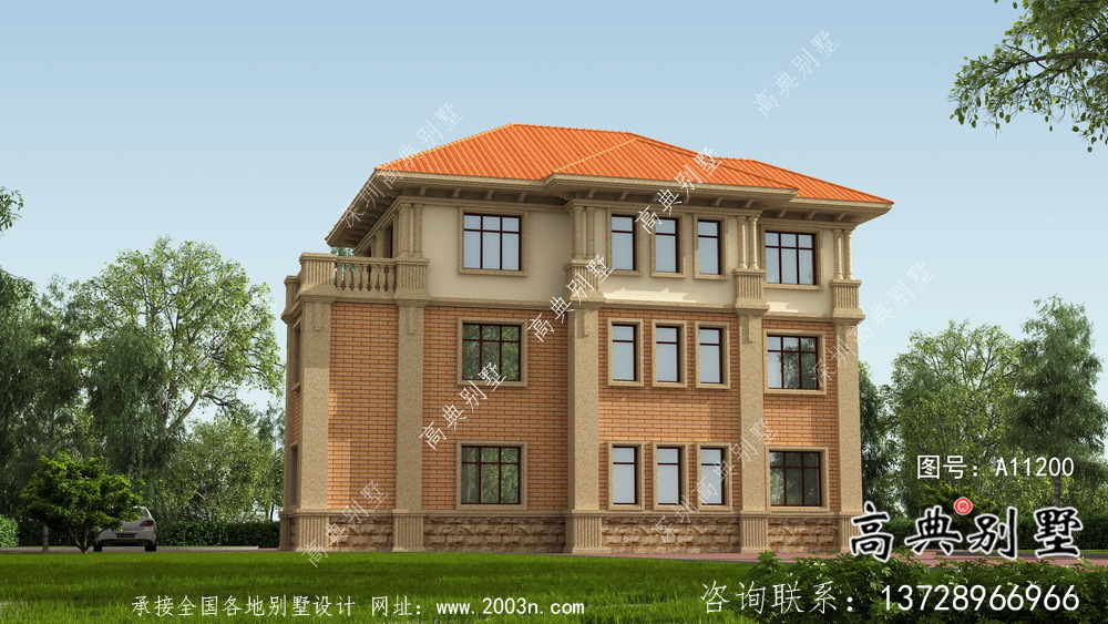 鄉(xiāng)村歐式三層復(fù)式別墅外觀設(shè)計(jì)圖